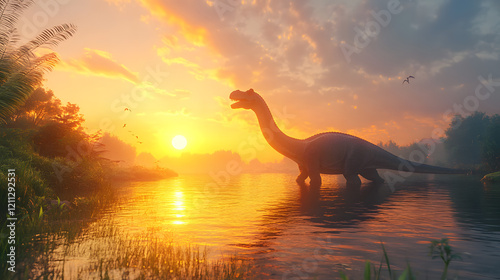 Fototapeta Naklejka Na Ścianę i Meble -  dinosaurs silhouette in the sunset