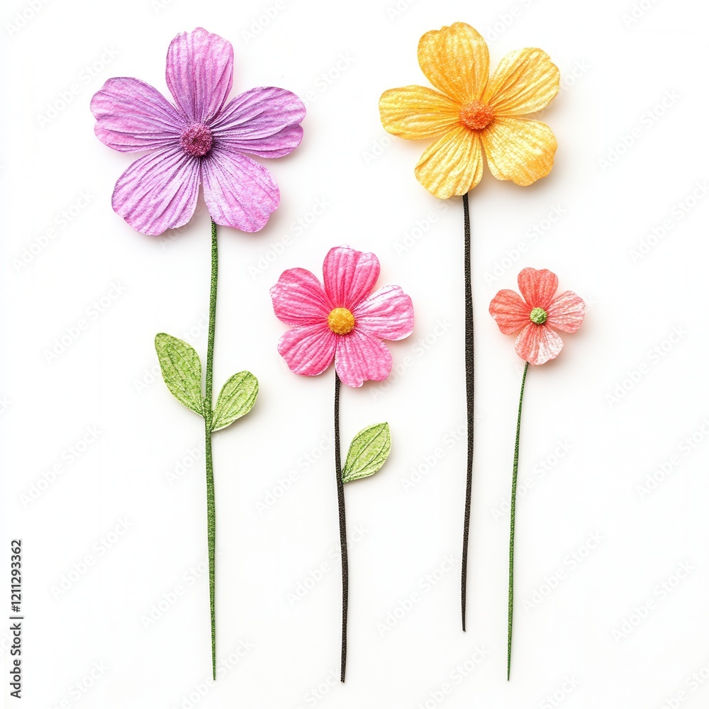 Obraz premium Paper flowers, white background, craft, greeting card