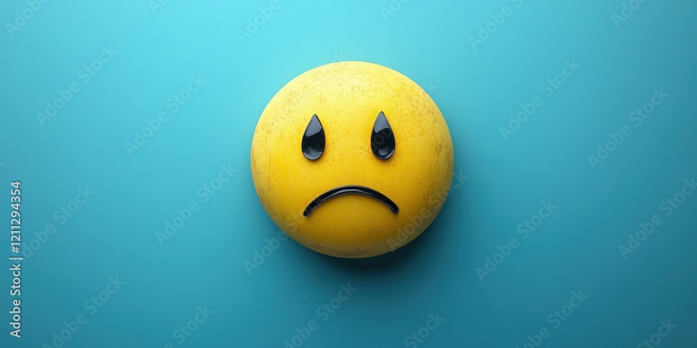 Fototapeta premium Sad Face Emoji on a Blue Background
