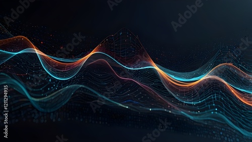 Big Data Vizualisation concept. Information represented as a High Tech Futuristic Flow Line waves. Abstract background. Generative AI photo