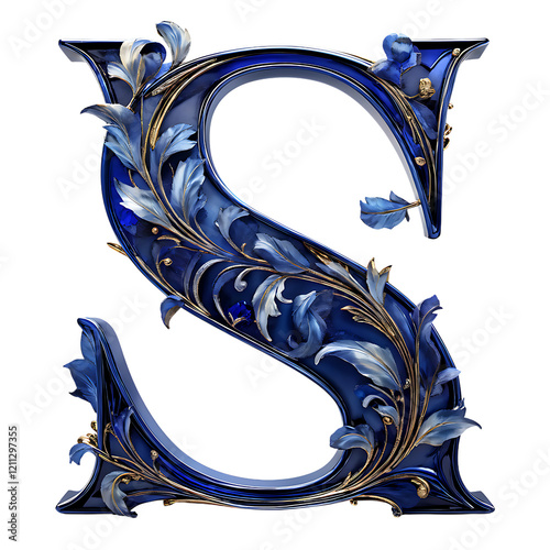 Blue Gemstone Letter S With Floral Design Transparent PNG