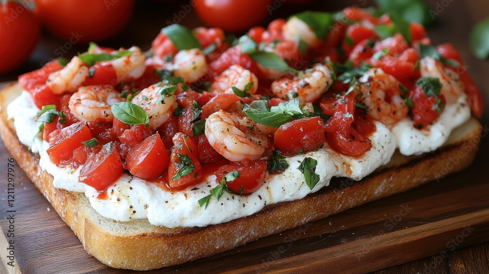 Delicious Shrimp and Tomato Bruschetta on Toasted Bread Delicious Shrimp and Tomato Bruschetta on Toasted Bread