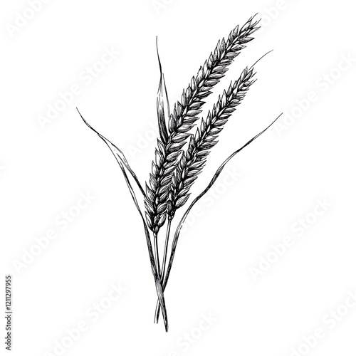 Monochrome sketch of wheat stalks. (2)