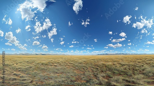 Wallpaper Mural A wide-angle HDRI sky dome featuring a brilliant blue sky with scattered clouds, transitioning smoothly to a clear horizon, creating a serene and expansive environment. Torontodigital.ca