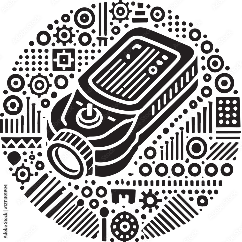 Obraz premium Black Color Stud Finder Silhouette Vector Illustration, Solid White Background. minimal vector design