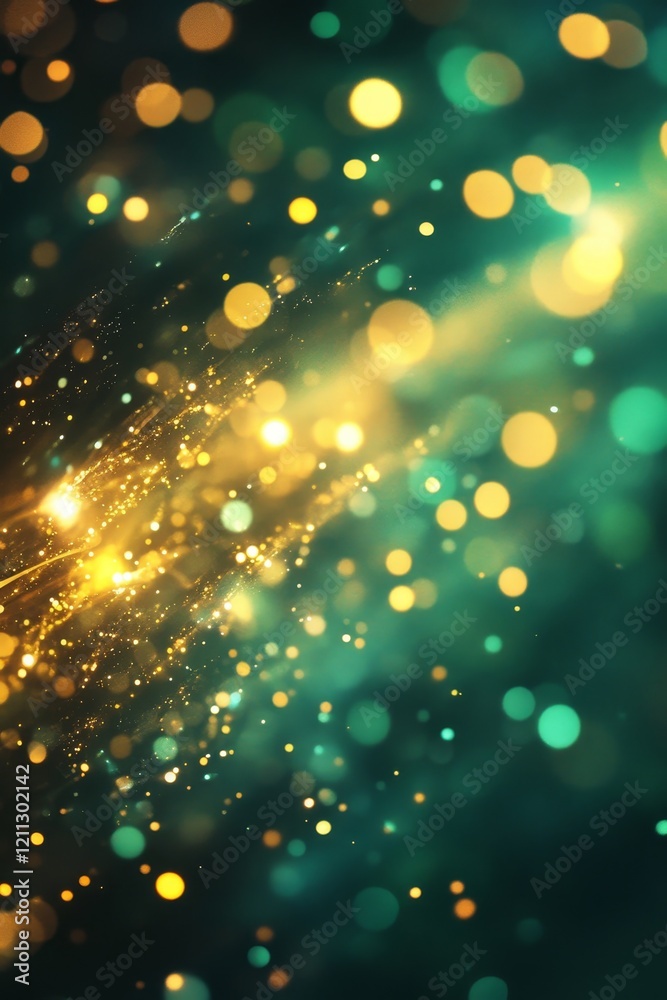 Obraz premium gold and green neon lights design, wide poster, Generative AI