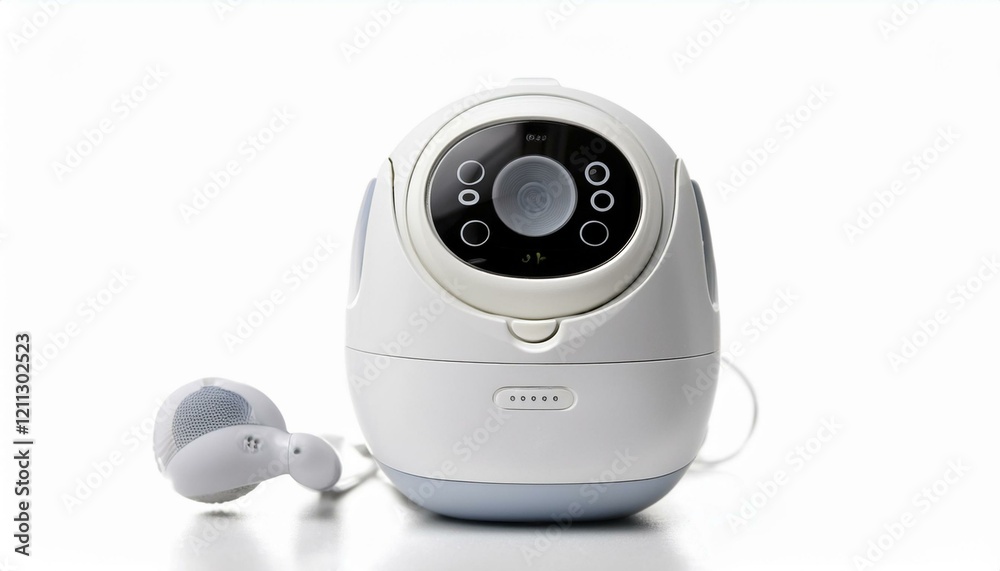 Fototapeta premium Sleek white baby monitor with a modern design.