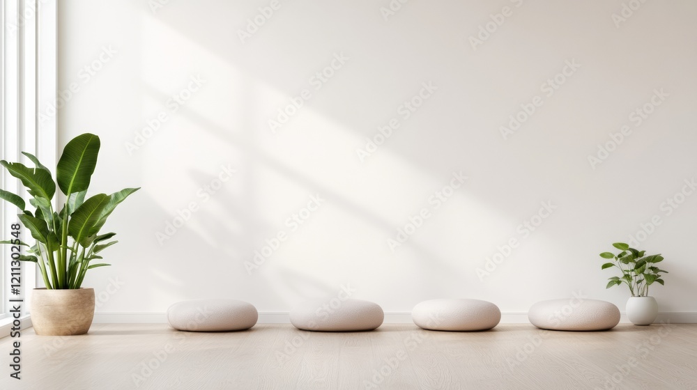 Mindful Minimalist Meditation Room Neutral Tones and Plant Accents - Ideal for Wellness Spaces and Corporate Zen Areas, Enhancing Mental Health and Productivity Mindful Minimalist Meditation Room Neutral Tones and Plant Accents - Ideal for Wellness Spaces and Corporate Zen Areas, Enhancing Mental Health and Productivity