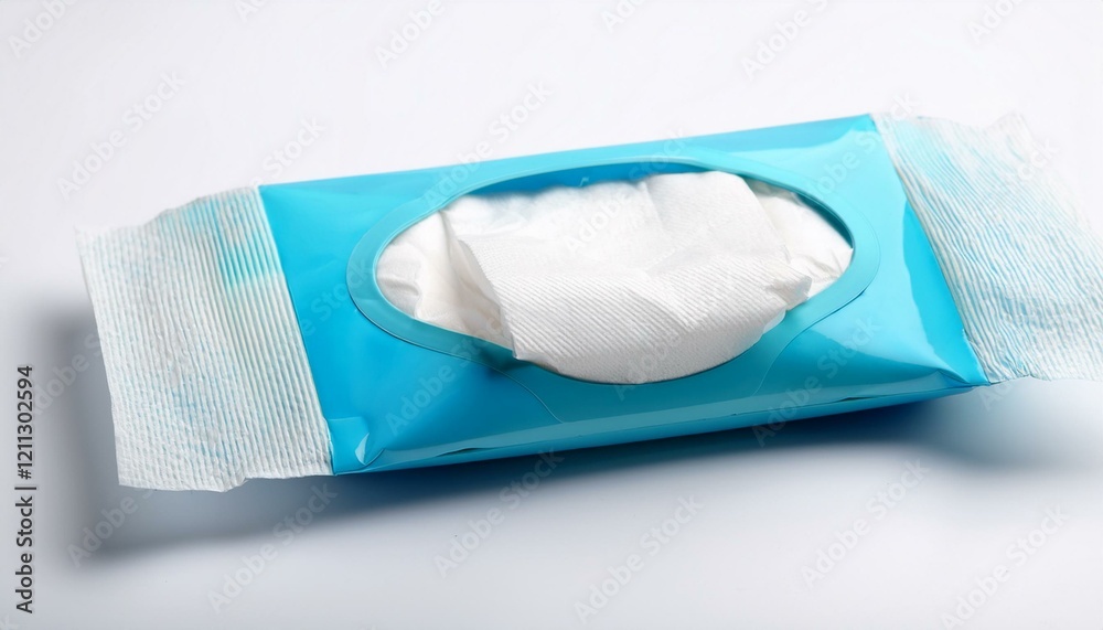 Soft white wipes in a bright blue plastic package. Soft white wipes in a bright blue plastic package.