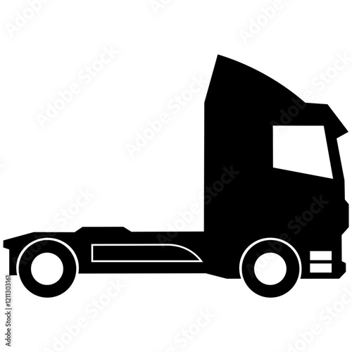 Modern semi-truck cabover black and white icon European truck