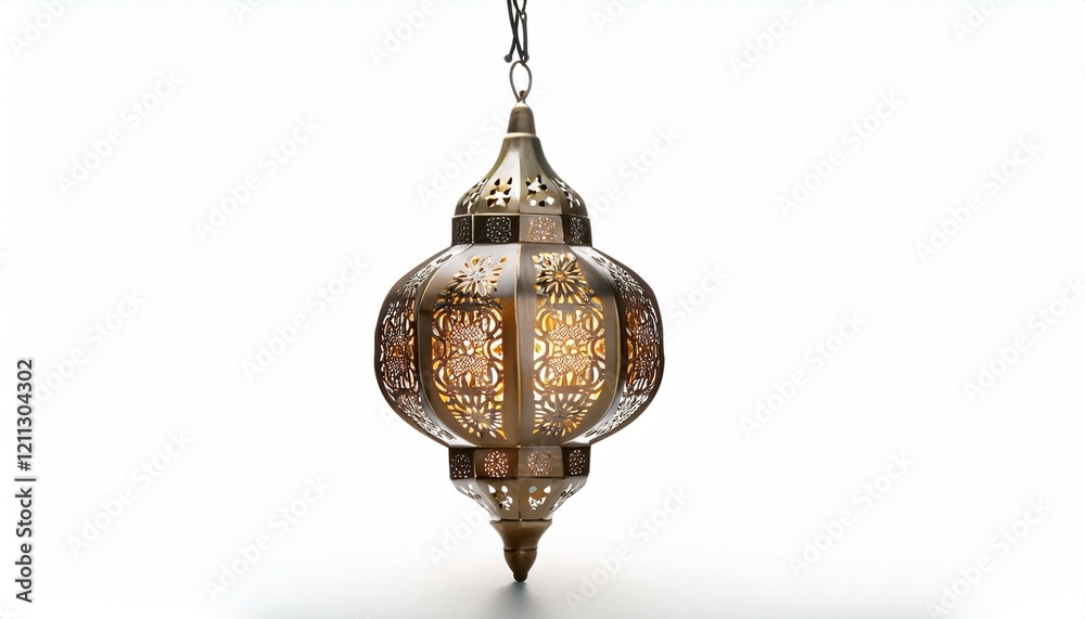 Ornate hanging lantern with intricate metalwork, casting a warm glow. Ornate hanging lantern with intricate metalwork, casting a warm glow.
