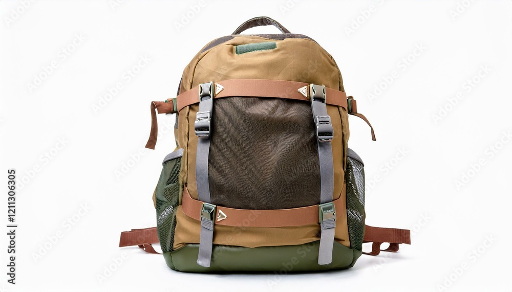 Fototapeta premium Stylish tan and olive green backpack, perfect for travel or everyday use.