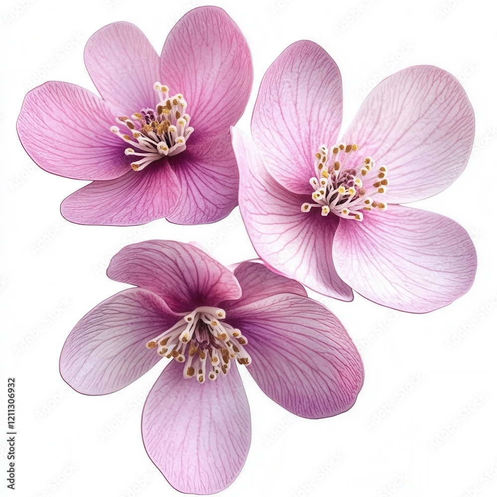 Pink flowers, studio shot, white background, design Pink flowers, studio shot, white background, design