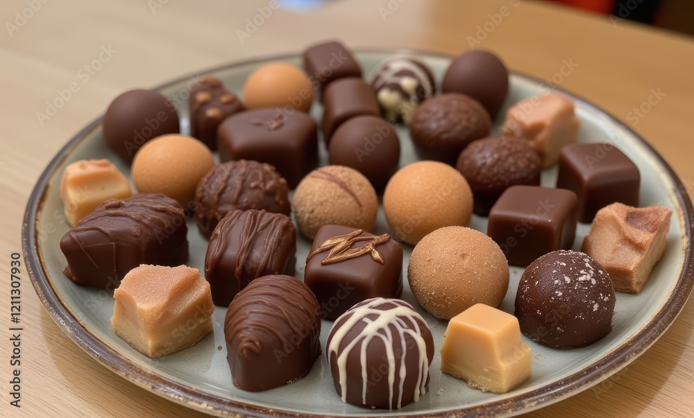 Delicious assorted chocolates on a platter Delicious assorted chocolates on a platter