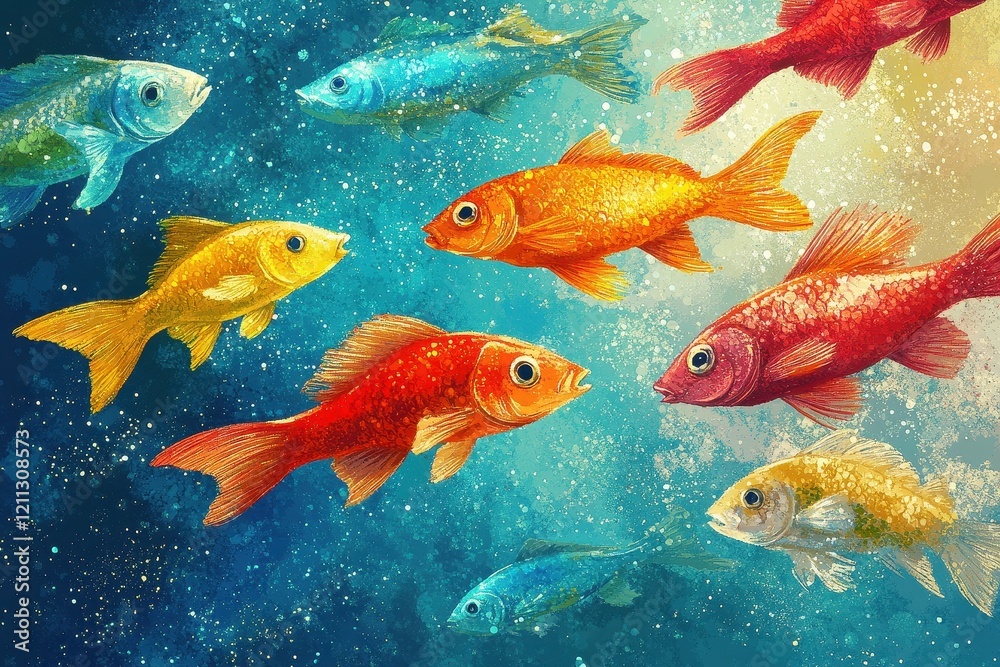 Fototapeta premium Colorful Fish Swim in a Vibrant Underwater Scene