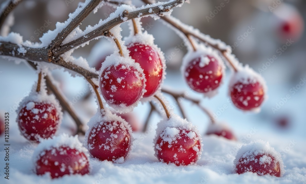 Snow-covered red berries in winter Snow-covered red berries in winter