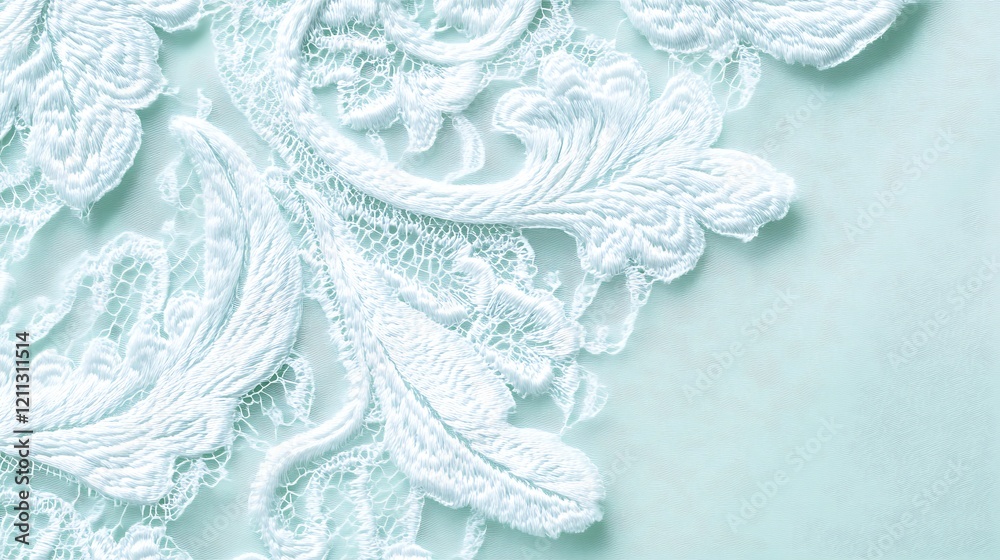 Obraz premium Delicate White Lace on Pale Green Fabric