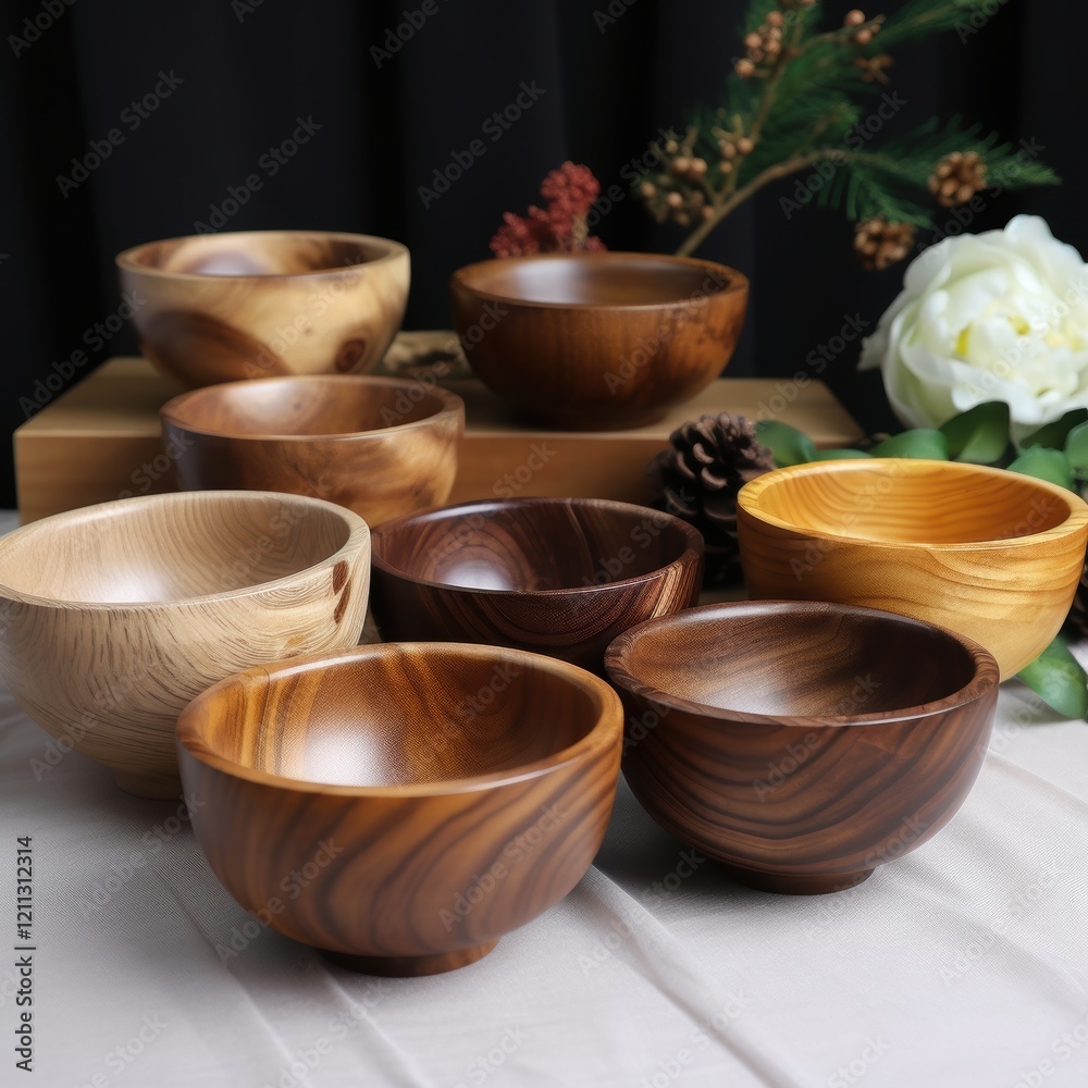 Wooden Bowls Collection on White Tabletop Wooden Bowls Collection on White Tabletop