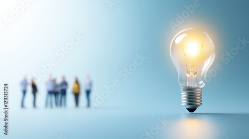 Illuminating innovation, a diverse team gathers around bright idea, symbolizing collaboration and breakthrough thinking