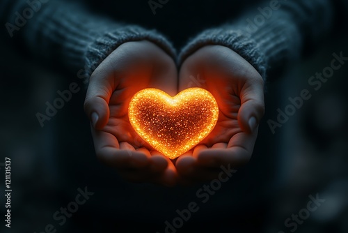 Glowing Heart in Gentle Hands: A Warm and Serene Image