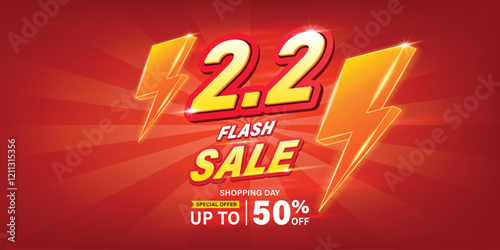 2.2 discount flash sale background. Vector illustration for shopping day, online shopping, special Offer coupon, voucher, banner template, websites, social media advertising.