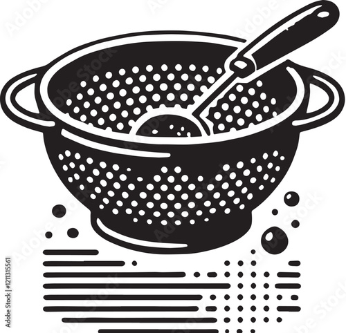 Black Color Colander Silhouette Vector Illustration, Solid White Background. minimal vector design