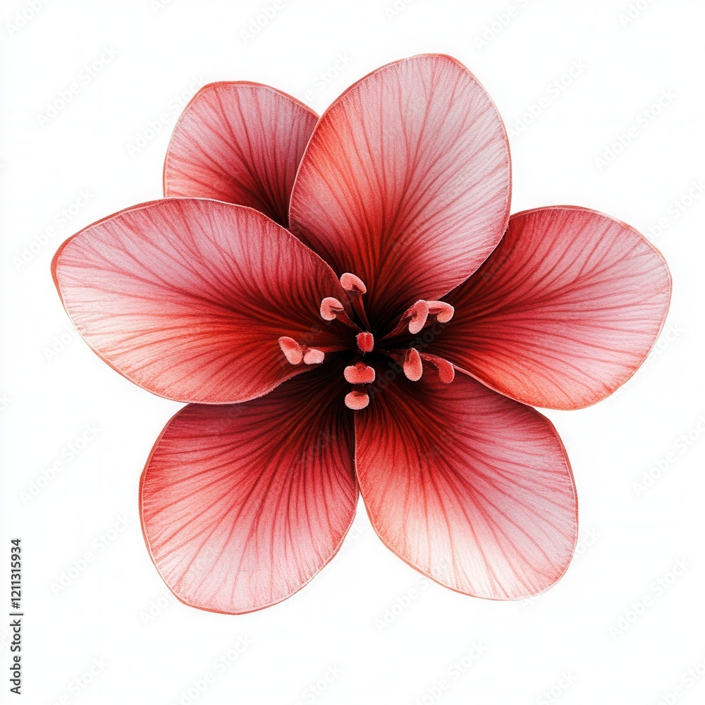 Fototapeta premium Red flower blossom, digital art, white background, design element