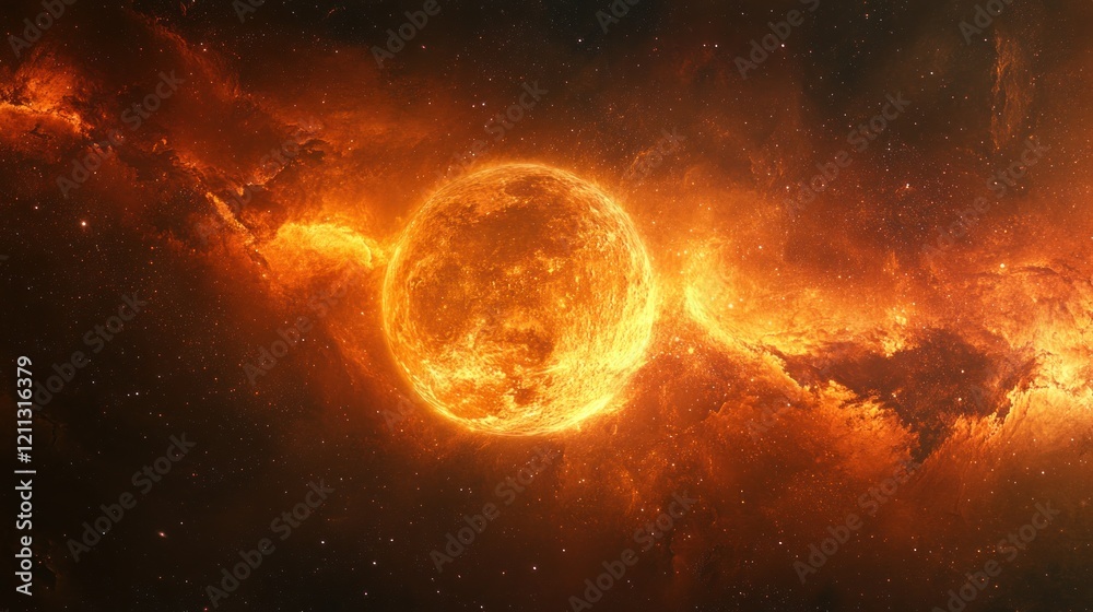 Obraz premium Fiery Celestial Orb: A Cosmic Inferno