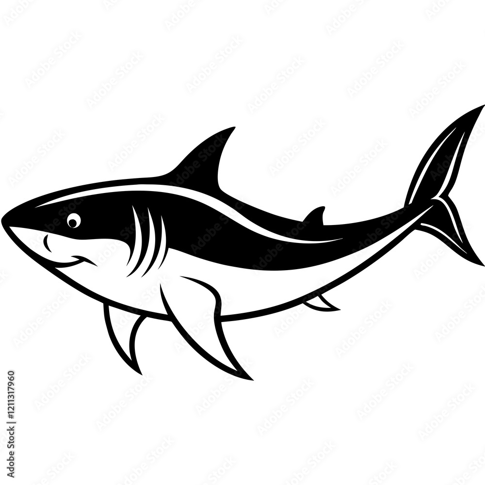 Great White Shark Silhouette on White Great White Shark Silhouette on White