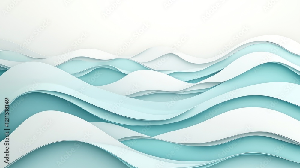 Abstract paper waves, light blue, white background, calming design, website banner Abstract paper waves, light blue, white background, calming design, website banner