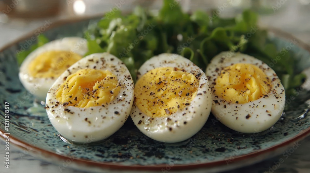 Delicious Boiled Eggs with Pepper and Salad Delicious Boiled Eggs with Pepper and Salad