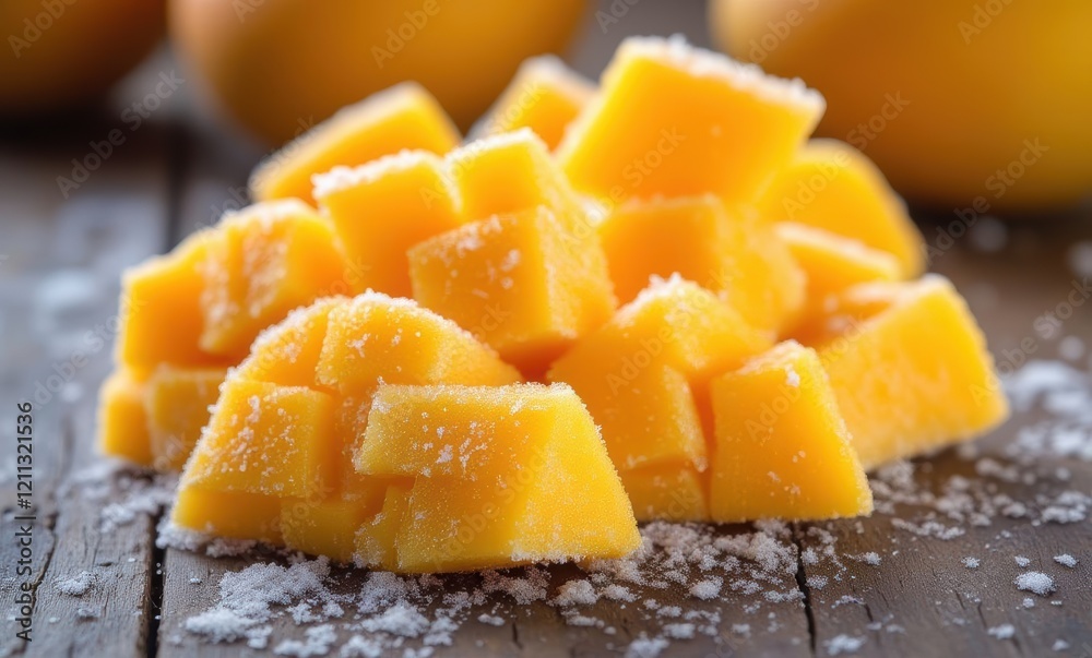Fresh mango cubes sprinkled with sugar Fresh mango cubes sprinkled with sugar