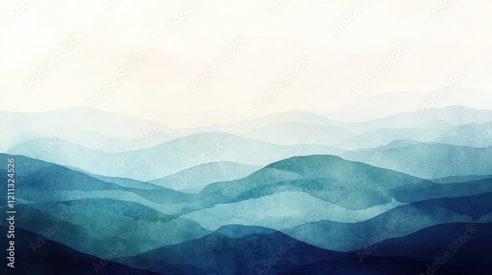 Obraz premium Serene Watercolor Landscape Of Blue Mountains