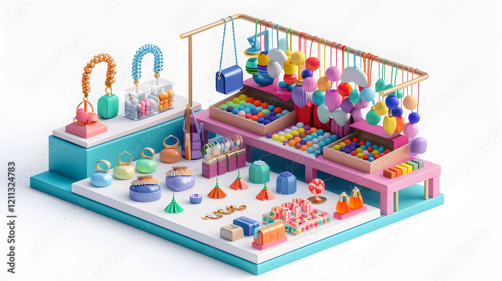 Obraz premium Accessories Stand colorful isometric 3D