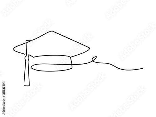 graduation hat continuous cap lineart vector illustration on transparent background