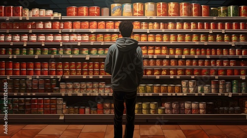 Supermarket employee shelves with variety of canned goods in an orderly manner ensuring the store s inventory is and organized for customers