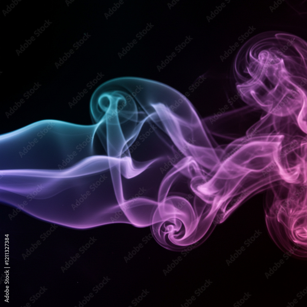 Fototapeta premium Abstract stock image of smooth, swirling smoke with soft gradients, isolated on a black background for atmospheric and mysterious design elements