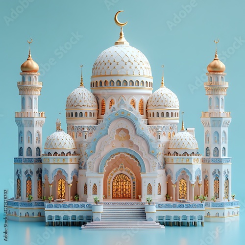 3d modern Islamic holiday banner, suitable for Ramadan, Raya Hari, Eid al Adha, mosque, photo