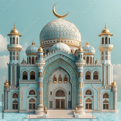 3d modern Islamic holiday banner, suitable for Ramadan, Raya Hari, Eid al Adha, mosque, photo