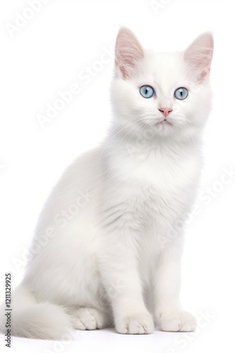 Beautiful white cat with blue eyes on white background