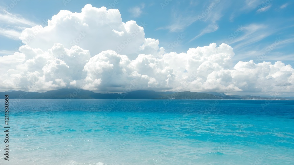 tropical beach with turquoise water and white clouds in the blue sky tropical beach with turquoise water and white clouds in the blue sky