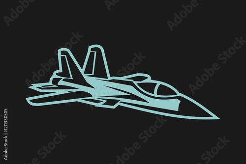 American cold war jet fighter plane vector illustration. simple aircraft logo, military equipment.