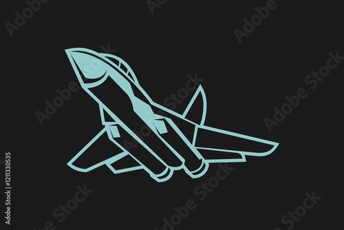 American cold war jet fighter plane vector illustration. simple aircraft logo, military equipment.