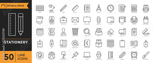 Stationery outline icon set. editable stroke. Vector illustration