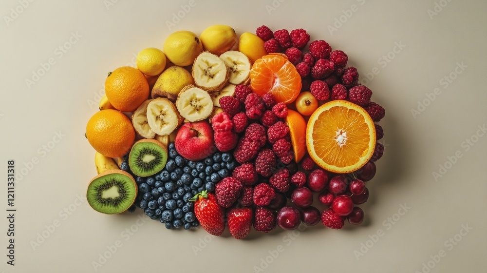 A colorful arrangement of various fruits on a neutral background. A colorful arrangement of various fruits on a neutral background.