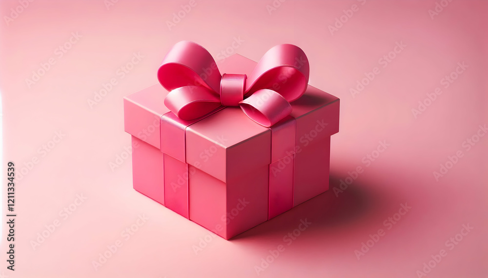 Fototapeta premium Birthday A vibrant pink gift box with a neatly tied pink ribbon bow on top, open and empty, placed against a 2
