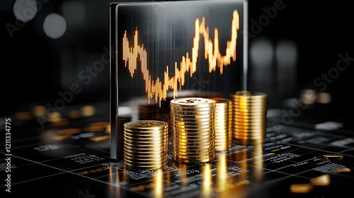 Glowing financial graphs and arrows illustrating market growth progress and wealth creation in a modern high tech design  This image represents the concept of successful investing
