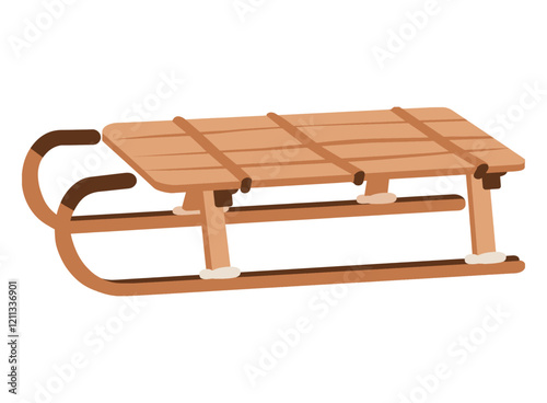 Wooden snow sledge vector illustration. Classic sled design for winter activities. Flat cartoon style, isolated on white background.