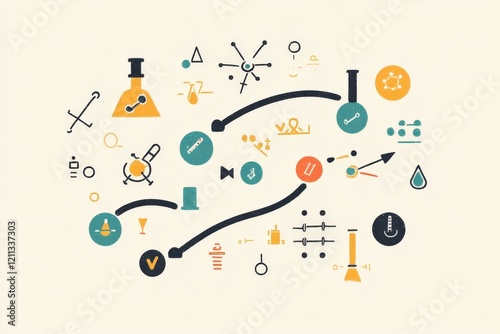 A creative visualization of the scientific method cycle, with arrows connecting each step and icons for each process photo