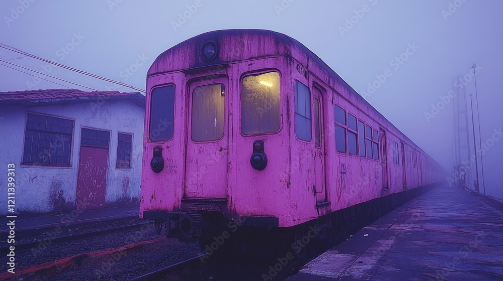 Obraz premium Pink Train in the Misty Morning